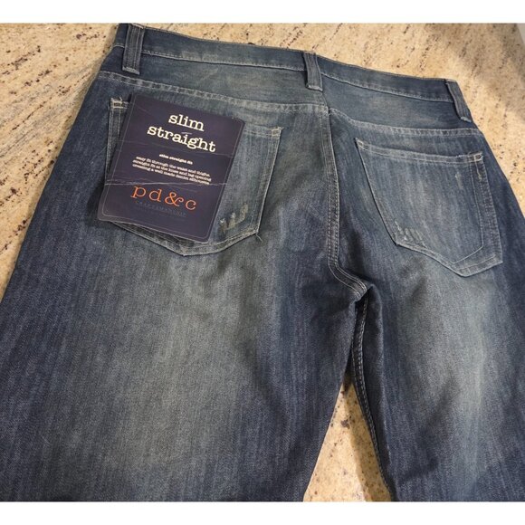 New! pd&c Jeans Men's 33x30 Blue Dark Wash Slim Straight Leg Jeans Arthur - Picture 13 of 14